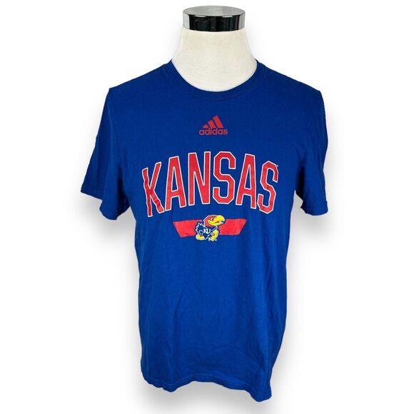 Adidas Amplifier Kansas Jayhawks T-Shirt Mens Large Blue Short Sleeve Crew Neck - Picture 1 of 8